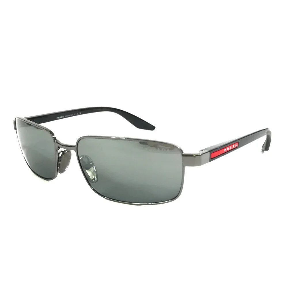 Prada Sunglasses SPSB54 5AV-41A Gunmetal Black Rectangle Frames with Gray Lenses